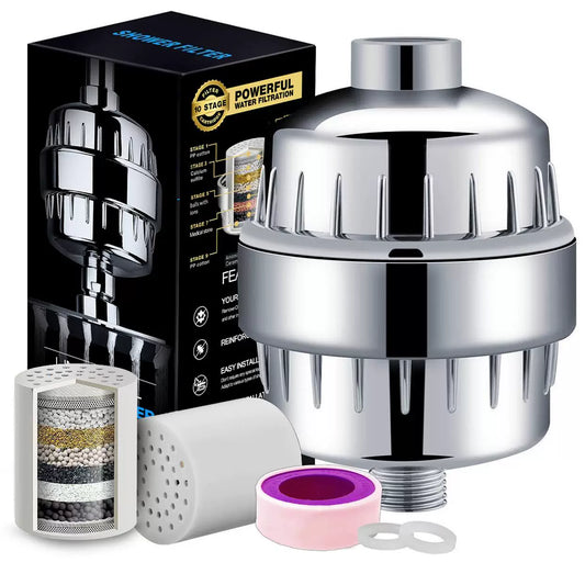 20-Stage Shower Head Filter-Shower Head Filter for Hard Water, Replaceable Cartridges, High Output Shower Water Filter for Removing Chlorine and fluoride, Polished Chrome