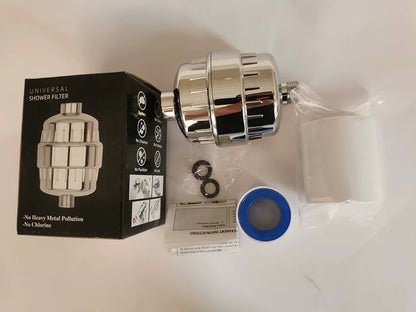 20-Stage Shower Head Filter-Shower Head Filter for Hard Water, Replaceable Cartridges, High Output Shower Water Filter for Removing Chlorine and fluoride, Polished Chrome