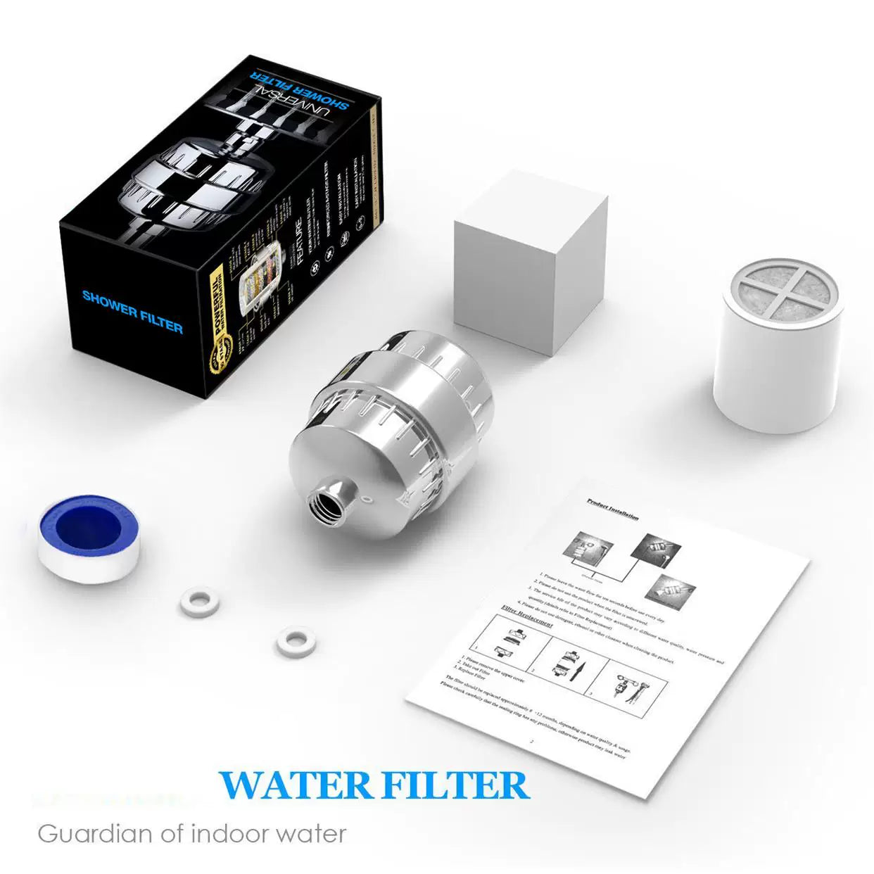 20-Stage Shower Head Filter-Shower Head Filter for Hard Water, Replaceable Cartridges, High Output Shower Water Filter for Removing Chlorine and fluoride, Polished Chrome
