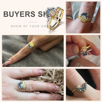 Summer Celestial Blue Sparkling Moon Sun Ring For Women